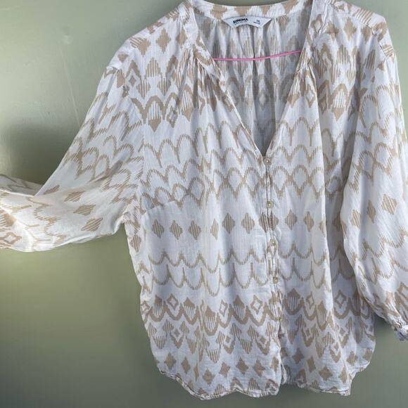 Sonoma printed gauze v-neck button down blouse - Picture 3 of 6